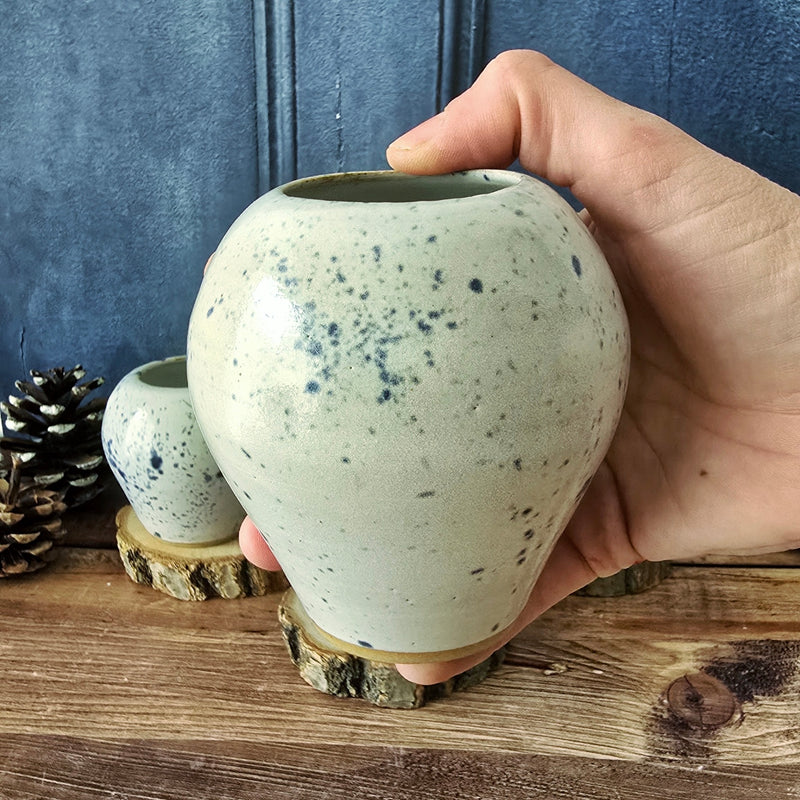 vase boule - Collection bleu/blanc mouchetée