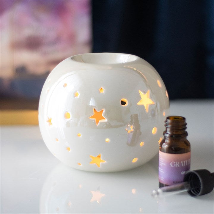 Brûle-parfum - Boule étoilée blanc irisé